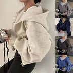 Cropped Zip Up Hoodie Long Sleeve Loose Fit
