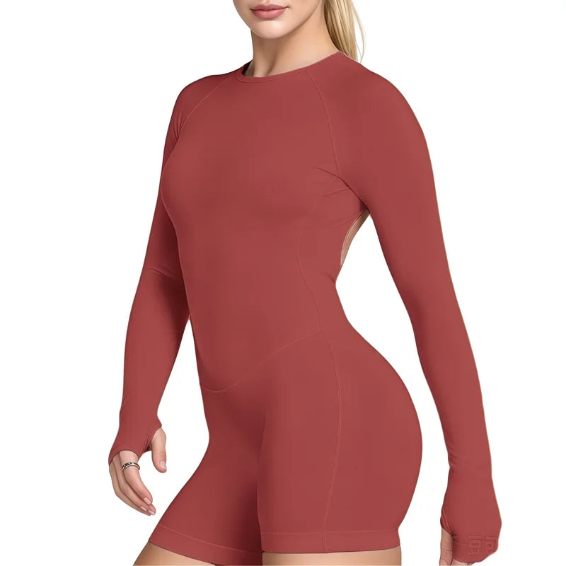 Halo Open-Back Long-Sleeve One-Piece